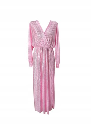 Efektowna Maxi Długa Włoska Sukienka Teksturowa Faktura Róż na Arena.pl