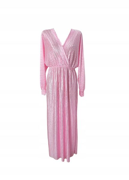 Efektowna Maxi Długa Włoska Sukienka Teksturowa Faktura Róż zdjęcie 1