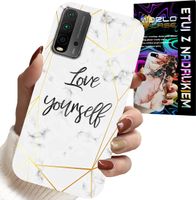 ETUI DO XIAOMI REDMI 9T - BIAŁY MARMUREK W ZŁOTE RAMKI LOVE YOU