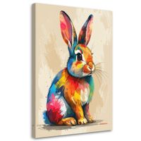 Obraz do pokoju dziecka, Kolorowy krolik na beżowym tle 70x100