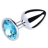 Silver Large Butt Plug With Blue Diamond