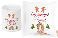 Na Święta Zestaw Poduszka + Skarbonka Prezent Z Nadrukiem Ze Zdjęciem