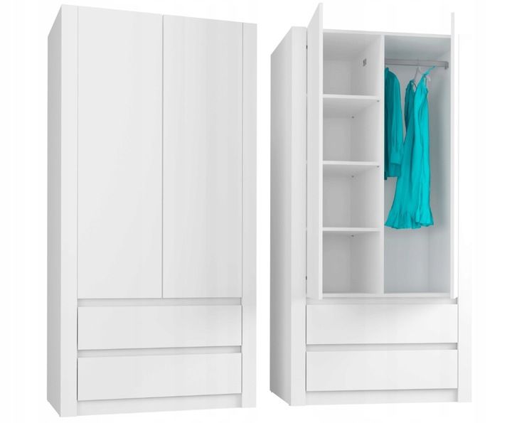 Szafa garderoba 90cm 2d 2sz biała B-20 zdjęcie 1