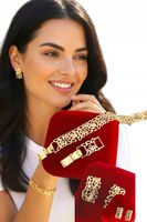 Złoty komplet z cyrkoniami - kwiaty ze stali chirurgicznej ażurowy 21953