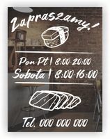 Naklejka zapraszamy godziny otwarcia na witrynę drzwi szybę 45x55 cm sushi