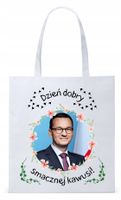 Mateusz Morawiecki Pis Torba Eco Biała Shopper Z Nadrukiem Ze Zdjęciem