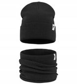 Zimowy komplet Czapka + Komin CZARNY ciepły zestaw CZAPKA wywijana