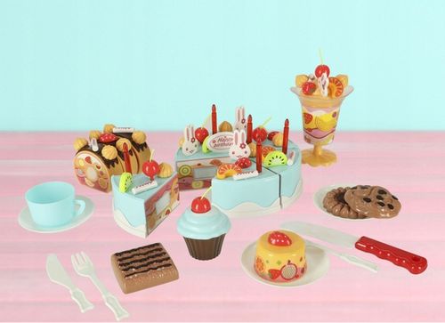 Tort urodzinowy do krojenia kuchnia 75 elementów niebieski na Arena.pl