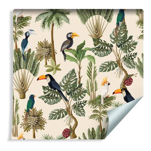 Tapeta Ścienna Egzotyczne Ptaki i Rośliny w Stylu Vintage zdjęcie 1