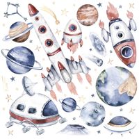 Naklejki Dla Dzieci Kosmos Rakiety Planety Gwiazdy ZESTAW 120cm x 60cm