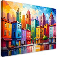 Obraz do pokoju dziecka salonu kuchni, Widok na kolorowe miasto
