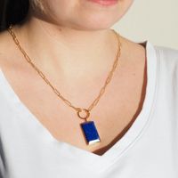 Naszyjnik srebrny złocony z Lapisem Lazuli w kształcie prostokąta