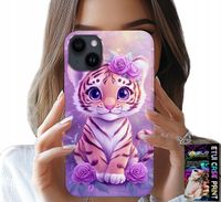 ETUI DO IPHONE 14 - SŁODKI TYGRYSEK NA RÓŻOWYM TLE + SZKŁO
