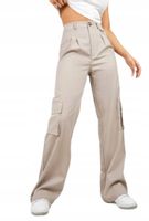 SPODNIE KLASYCZNE DŁUGIE BOJÓWKI WYSOKI STAN KIESZENIE BEŻ BOOHOO 40