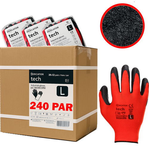 rękawice robocze mercator tech red+black latex - l - 240 par na Arena.pl