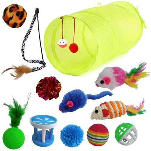 DUŻY ZESTAW ZABAWEK ZABAWKI DLA KOTA KOTÓW TUNEL WĘDKA PIŁKI MYSZ LEGOWISKO na Arena.pl