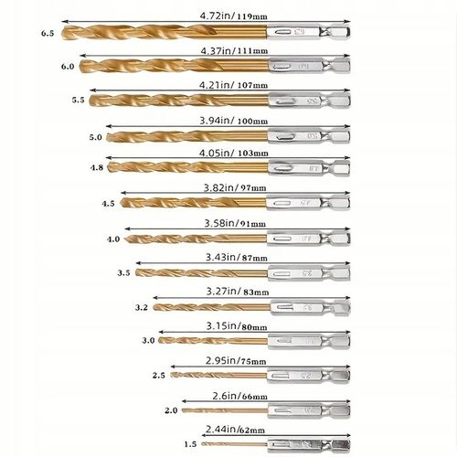 WIERTŁA HEX BITY DO METALU 1,5-6,5 HSS TYTAN 13SZT WIERTŁA PRECYZYJNE na Arena.pl