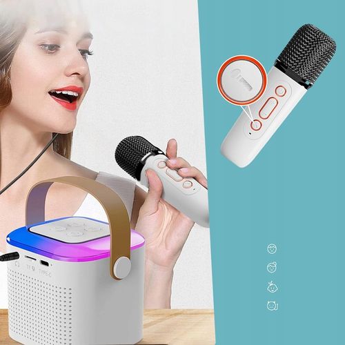 PRZENOŚNY MIKROFON BEZPRZEWODOWY KARAOKE BLUETOOTH DO IMPREZĘ + 2 MIKROFON na Arena.pl