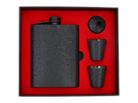 Czarna Piersiówka ok. 240 ml + 2 Kieliszki + Lejek w Prezentowym Pudełku