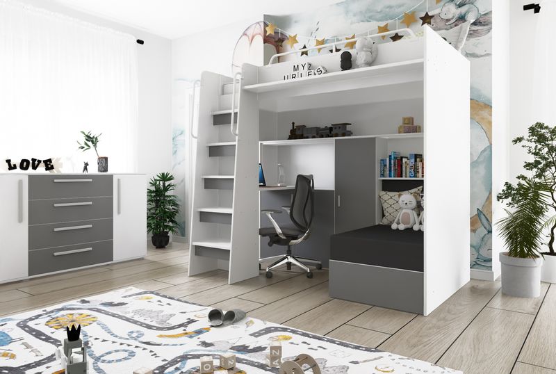 Łóżko piętrowe JSM7 z sofą i biurkiem biały mat + materac Gratis! zdjęcie 5