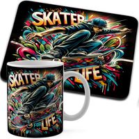 ZESTAW KUBEK + PODKŁADKA DRUK - DESKOROLKA SKATE SPORT OLLIE