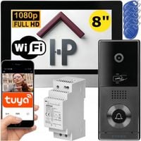Wideodomofon WIFI Tuya 8" Full HD 2-ŻYŁOWY Czytnik RFID + ZASILACZ NA SZYNĘ