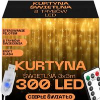 KURTYNA ŚWIETLNA NA OKNO 300 LED 3x3 LAMPKI ŚWIĄTECZNE CHOINKOWE GIRLANDA