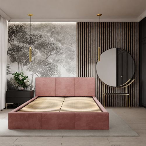 ŁÓŻKO TAPICEROWANE 160x200 ŁÓŻKO PODWÓJNE Z POJEMNIKIEM BRUDNY RÓŻ na Arena.pl