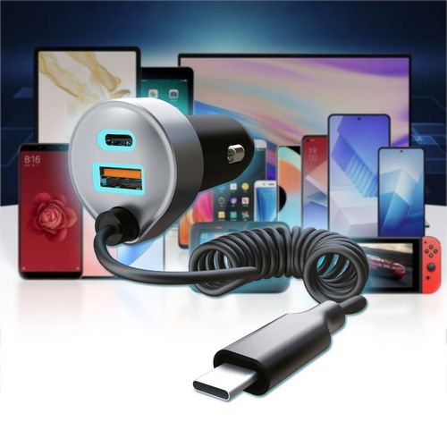 Mocna ładowarka samochodowa POLION USB-A 2xUSB-C 65W QC3.0 PD z przewodem na Arena.pl