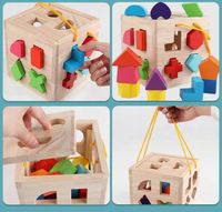 Kostka Edukacyjna Drewniana Sorter Drewniany Klocki Figury MONTESSORI