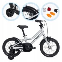 Rower dziecięcy ATTABO KNACK 14" srebrny lekki boczne kółka aluminium