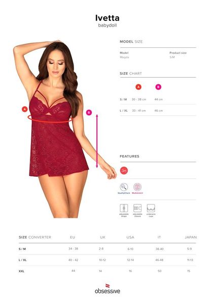 Czerwona, Koronkowa Babydoll i Stringi - Obsessive Ivetta S/M zdjęcie 5
