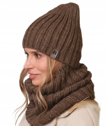 damski Komplet brązowyi zimowy CZAPKA Z KOMINEM ciepły ZESTAW polski Be4 na Arena.pl
