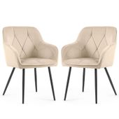 2x Krzesło welurowe tapicerowane do salonu DIAMANTE Beżowe Czarne nogi