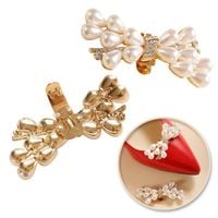 klipsy do butów kokardki z cyrkoniami i perełkami 2 szt. kdb52