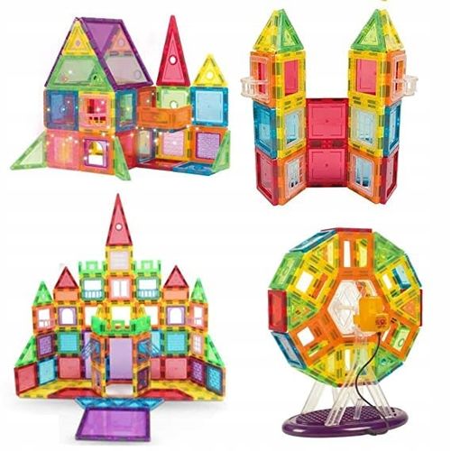 Klocki MAGNETYCZNE duży zestaw mocne magnesy PANELE MŁYN 130 elementów na Arena.pl