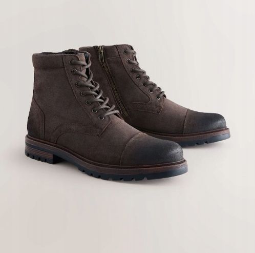 NEXT Ciemnobrązowy - Leather Toe Cap Zip-Up R44 na Arena.pl