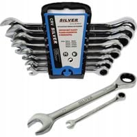 Klucze płasko-oczkowe z grzechotką zestaw 8 szt. 8-22 mm Silver