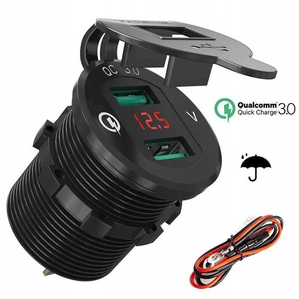 ŁADOWARKA SAMOCHÓD 2x USB QC3.0 WOLTOMIERZ 3A ALU zdjęcie 3