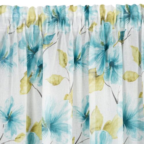 Firana gotowa na taśmie SOFIA 140x270 biała niebieska w kwiaty na Arena.pl