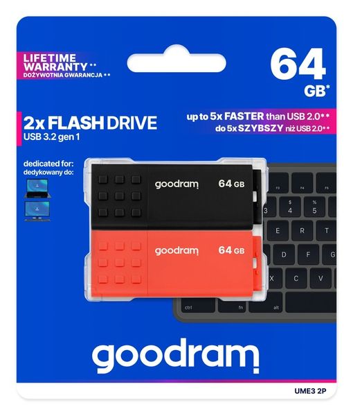 Pendrive GOODRAM 2x64GB UME3 MIX USB 3.2 dwupak zdjęcie 1