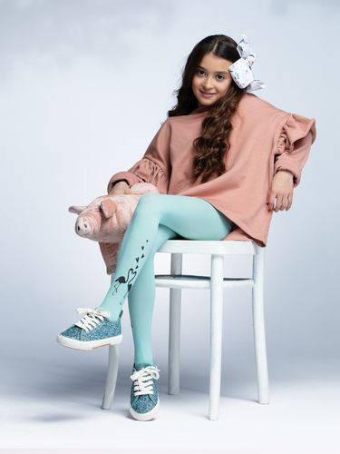 Rajstopy mikrofibra 20DEN miętowe dziewczęce wzór flaming 92-98 na Arena.pl