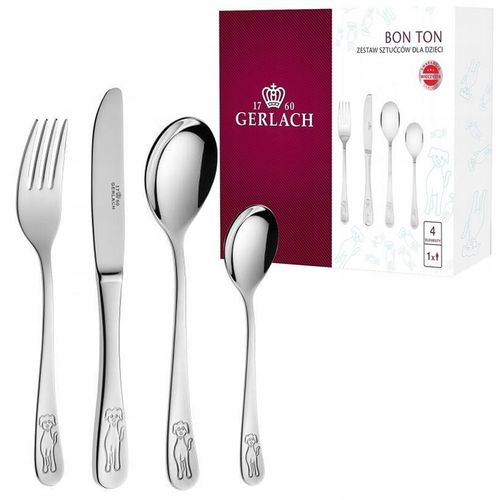 GERLACH SZTUĆCE DZIECI DZIECIĘCE KOMPLET 4EL PIESKI STAL NIERDZEWNA BON TON na Arena.pl