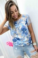 Bluzka Damska Blue z Krótkim Rękawem Niebieskie Kwiaty 36