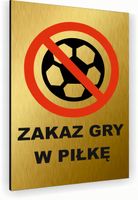 Tabliczka znak informacyjny 20x15 Złota ZAKAZ GRY W PIŁKĘ Dibond NADRUK UV