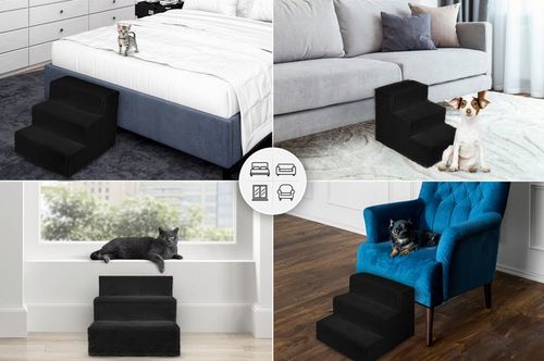 Schodki dla psa 3-stopnie tapicerowane czarne podest dla psa do kanapy na Arena.pl