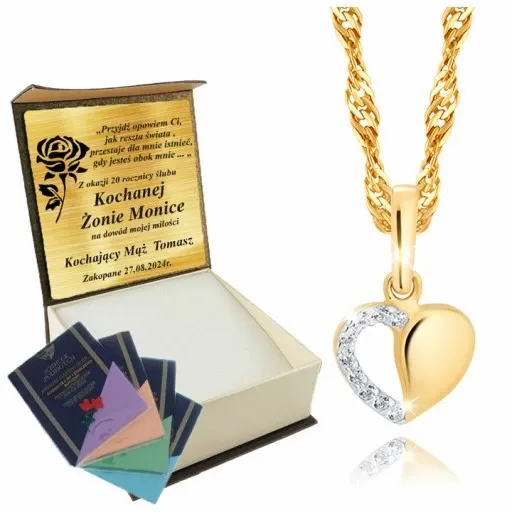 Złoty Łańcuszek 333 Naszyjnik Wisiorek Serce Grawer UPOMINEK GRATIS zdjęcie 1