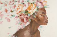 Obraz ręcznie malowany ciemna kobieta kwiaty 60X90 wielokolorowy