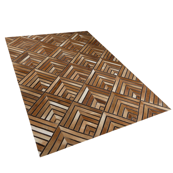 Dywan patchwork skórzany 140 x 200 cm brązowy TEKIR zdjęcie 1