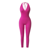 Kombinezon damski body modelujące bez pleców prążkowane różowe L halter